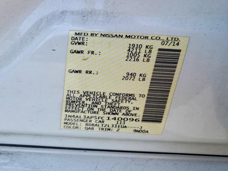2015 Nissan Altima მანქანა იყიდება აუქციონზე, vin: 1N4AL3AP5FC140096, აუქციონის ნომერი: 57595286