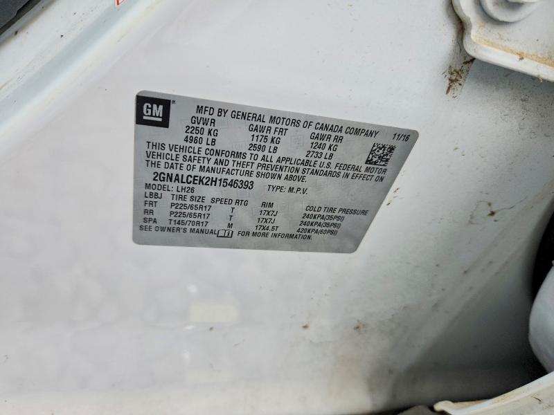 2017 Chevrolet Equinox მანქანა იყიდება აუქციონზე, vin: 2GNALCEK2H1546393, აუქციონის ნომერი: 58279866