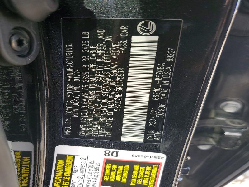 57920106 :رقم المزاد ، 58ADZ1B15RU175938 vin ، 2024 Lexus Es 350 مزاد بيع