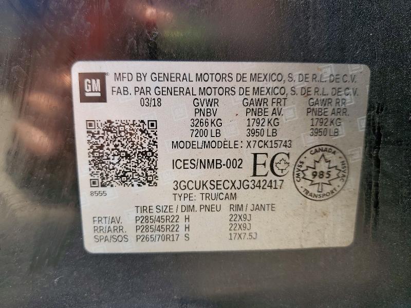 Aukcja sprzedaży 2018 Chevrolet Silverado, vin: 3GCUKSECXJG342417, numer aukcji: 57639416