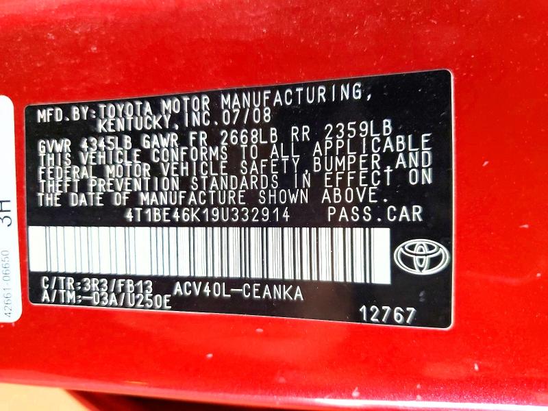 Продажа на аукционе авто 2009 Toyota Camry, vin: 4T1BE46K19U332914, номер лота: 55388726