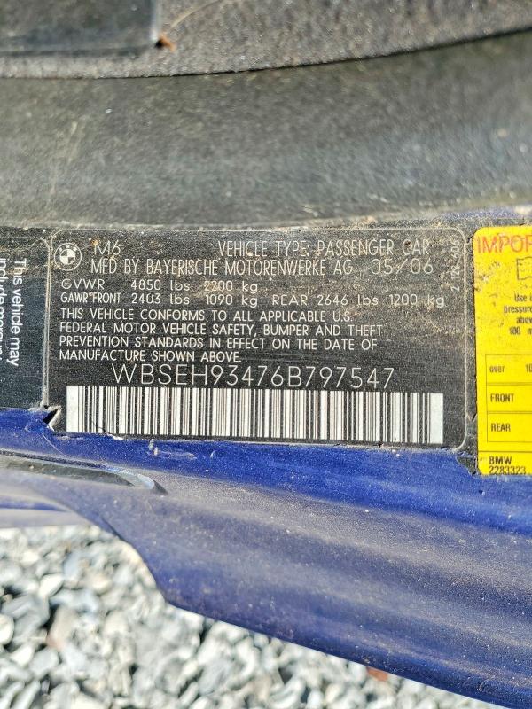 Продажа на аукционе авто 2006 Bmw M6, vin: WBSEH93476B797547, номер лота: 55764266