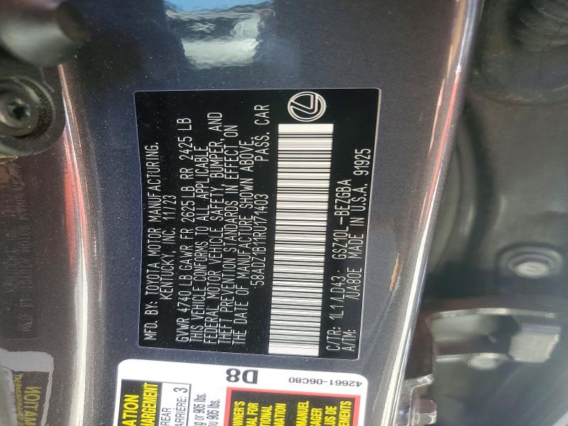 2024 Lexus Es 350 მანქანა იყიდება აუქციონზე, vin: 58ADZ1B11RU171403, აუქციონის ნომერი: 55725746
