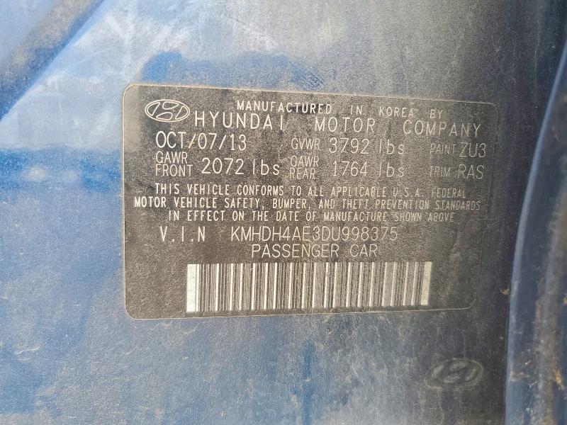Продажа на аукционе авто 2013 Hyundai Elantra, vin: KMHDH4AE3DU998375, номер лота: 58068376