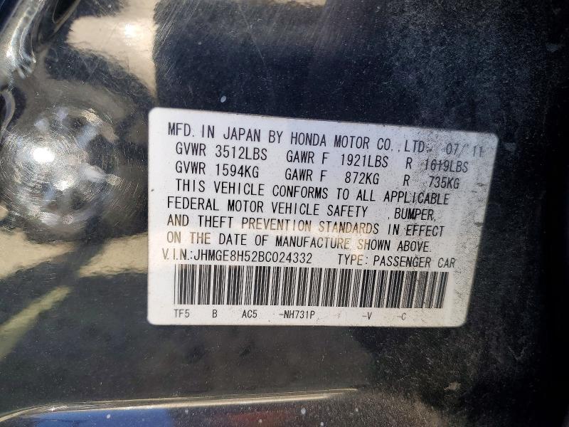 Aukcja sprzedaży 2011 Honda Fit, vin: JHMGE8H52BC024332, numer aukcji: 56862306