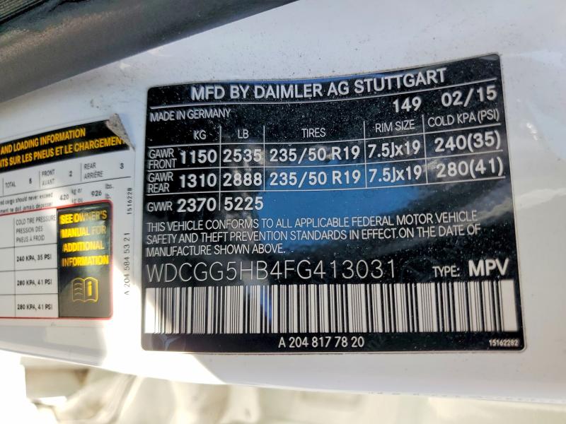 57092116 :رقم المزاد ، WDCGG5HB4FG413031 vin ، 2015 Mercedes-benz Glk مزاد بيع