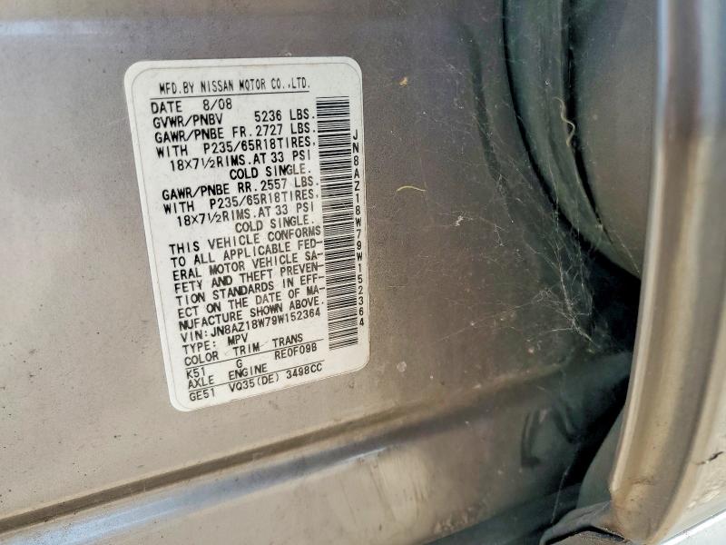 Продажа на аукционе авто 2009 Nissan Murano, vin: JN8AZ18W79W152364, номер лота: 58543066