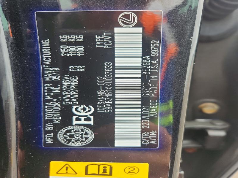 Продаж на аукціоні авто 2019 Lexus Es, vin: 58ABZ1B1XKU037633, номер лоту: 58801726