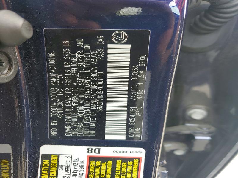 Aukcja sprzedaży 2021 Lexus Es, vin: 58ADA1C19MU004110, numer aukcji: 55457026