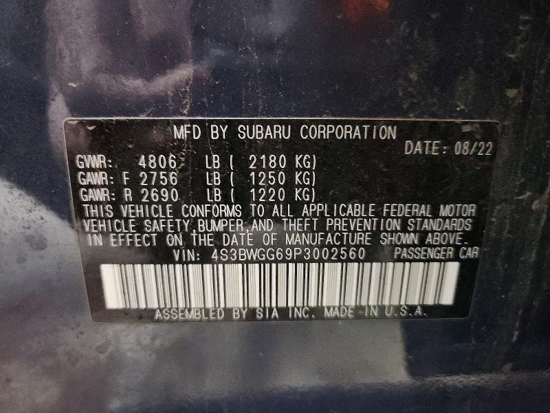 2023 Subaru Legacy მანქანა იყიდება აუქციონზე, vin: 4S3BWGG69P3002560, აუქციონის ნომერი: 57369756