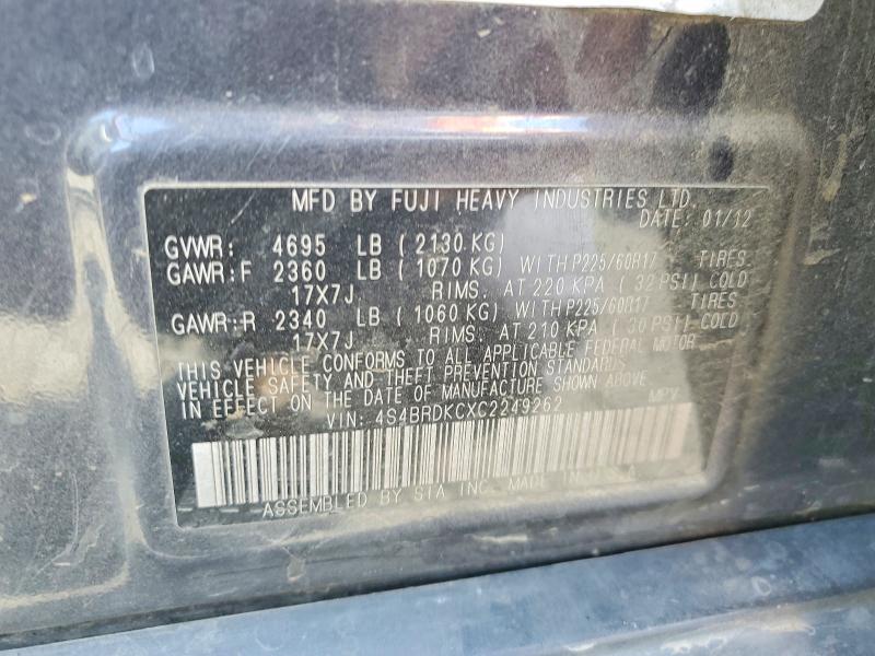 Продажа на аукционе авто 2012 Subaru Outback, vin: 4S4BRDKCXC2249262, номер лота: 56671396