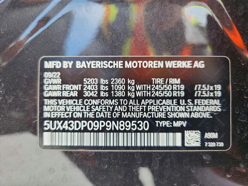 Aukcja sprzedaży 2023 Bmw X3, vin: 5UX43DP09P9N89530, numer aukcji: 53638676