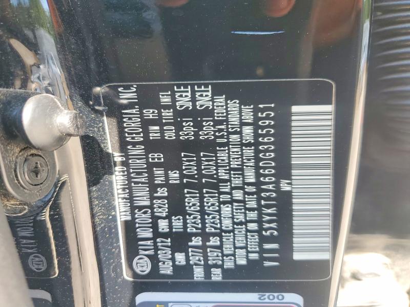 58435866 :رقم المزاد ، 5XYKT3A66DG365951 vin ، 2013 Kia Sorento مزاد بيع