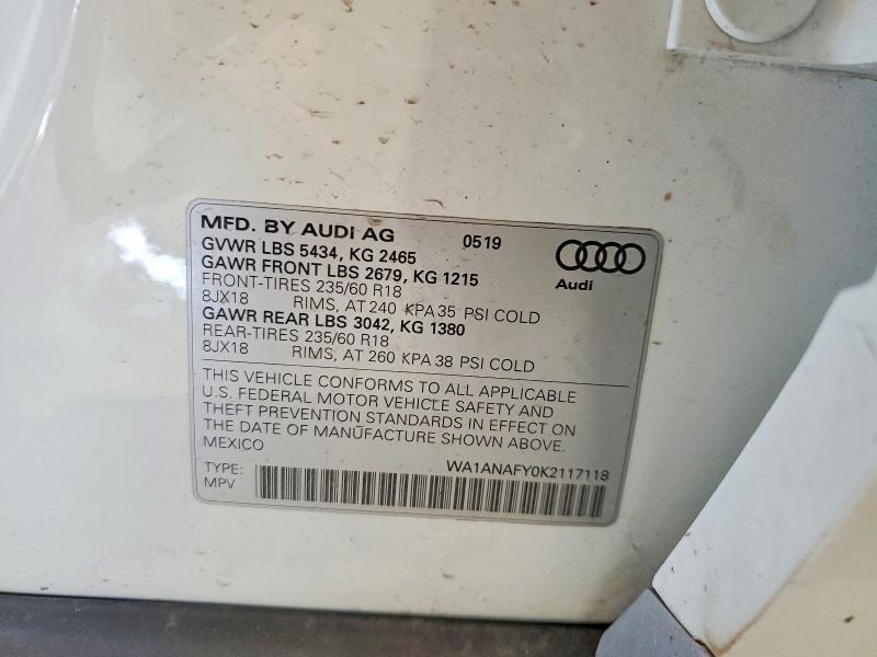 Продаж на аукціоні авто 2019 Audi Q5, vin: WA1ANAFY0K2117118, номер лоту: 55153676