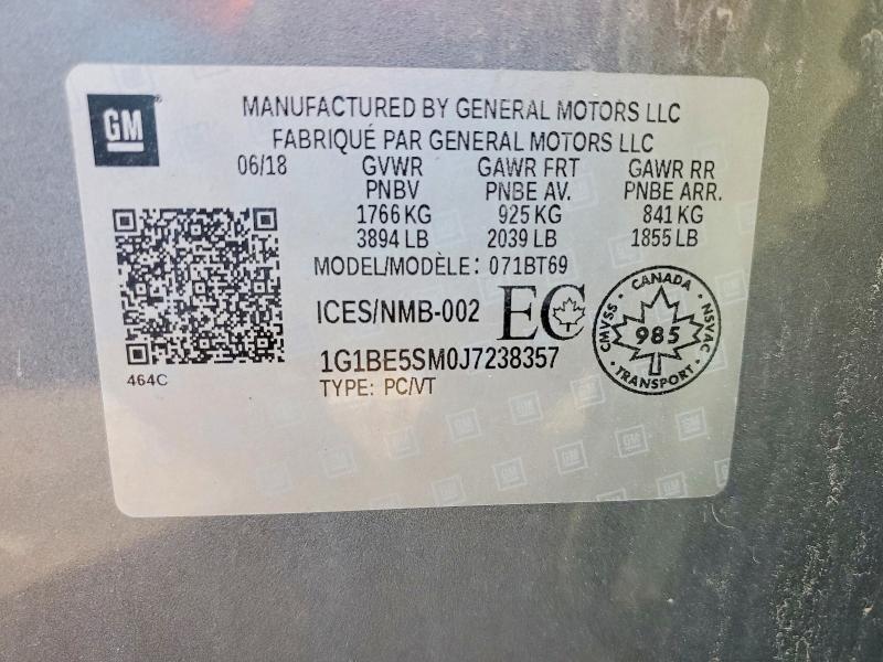 Продажа на аукционе авто 2018 Chevrolet Cruze, vin: 1G1BE5SM0J7238357, номер лота: 58293966