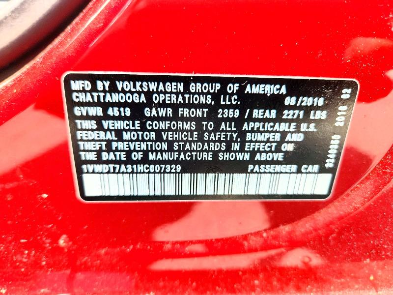 58363756 :رقم المزاد ، 1VWDT7A31HC007329 vin ، 2017 Volkswagen Passat مزاد بيع