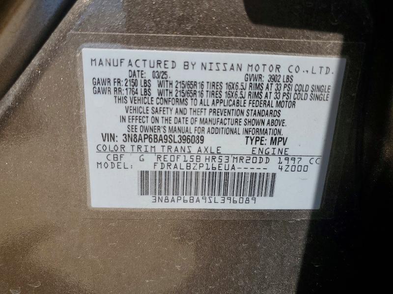 53542656 :رقم المزاد ، 3N8AP6BA9SL396089 vin ، 2025 Nissan Kicks Mpv مزاد بيع