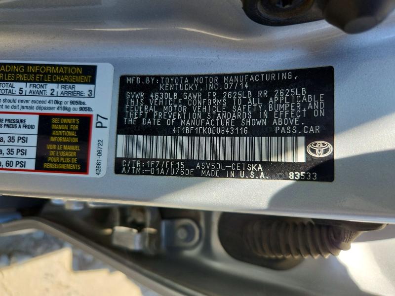Продажа на аукционе авто 2014 Toyota Camry, vin: 4T1BF1FK0EU843116, номер лота: 58840466