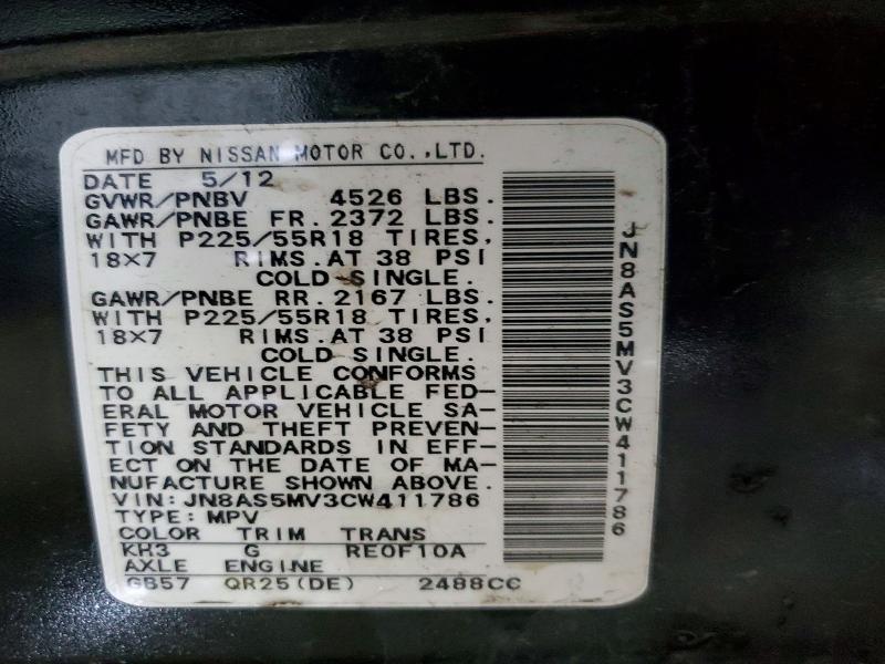 Auction sale of the 2012 Nissan Rogue, vin: JN8AS5MV3CW411786, lot number: 56256926