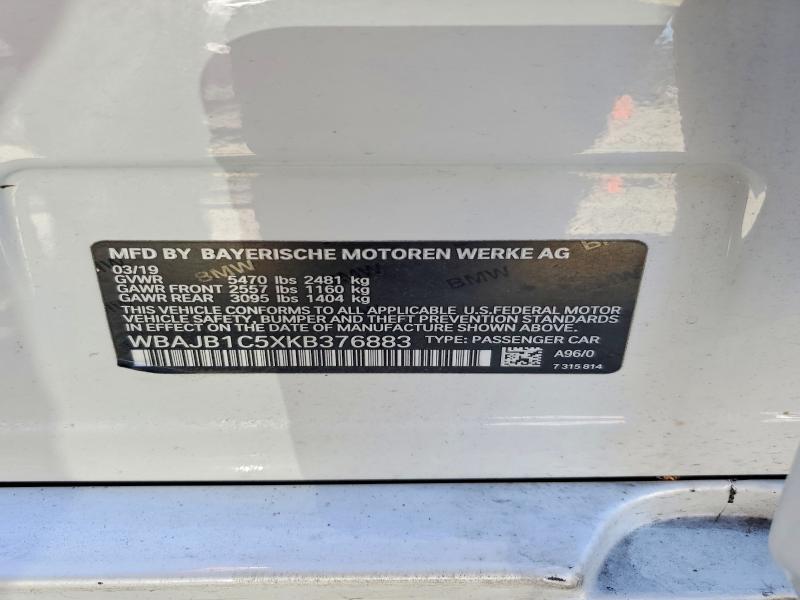 2019 Bmw 530xe მანქანა იყიდება აუქციონზე, vin: WBAJB1C5XKB376883, აუქციონის ნომერი: 58108076
