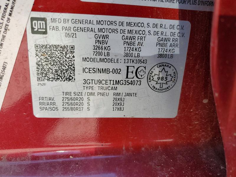 2021 Gmc Sierra მანქანა იყიდება აუქციონზე, vin: 3GTU9CET1MG354073, აუქციონის ნომერი: 55942436