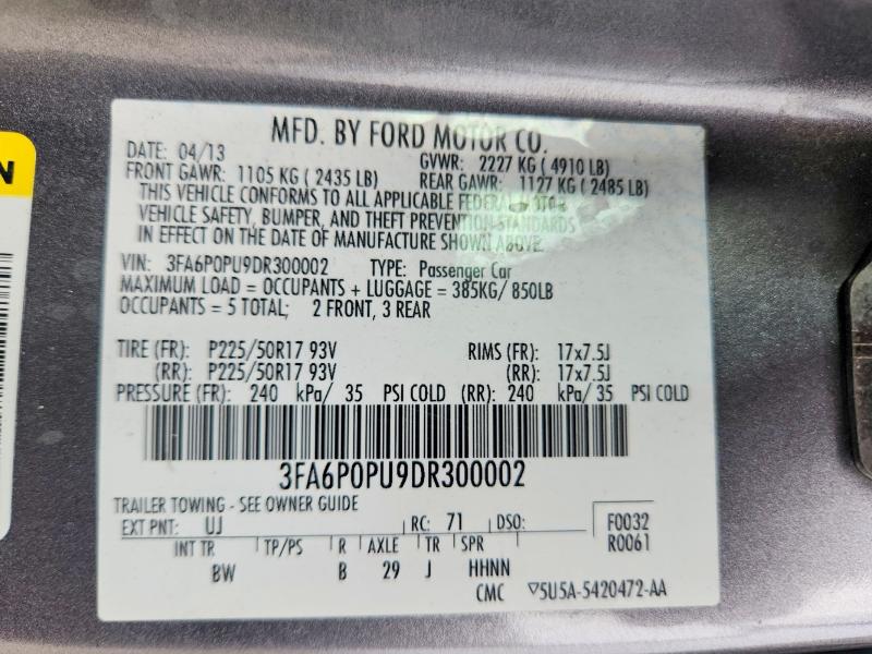 Продажа на аукционе авто 2013 Ford Fusion, vin: 3FA6P0PU9DR300002, номер лота: 59140556