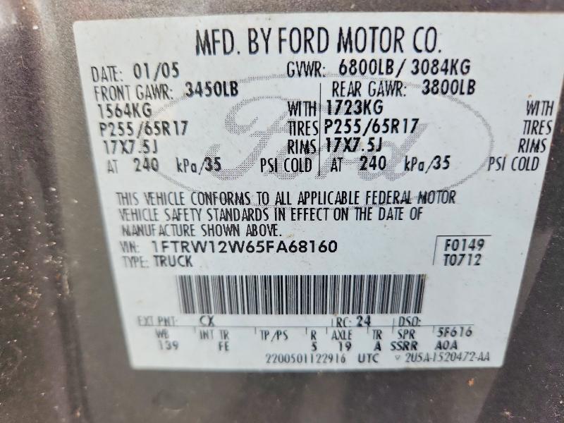 Aukcja sprzedaży 2005 Ford F150, vin: 1FTRW12W65FA68160, numer aukcji: 58844836