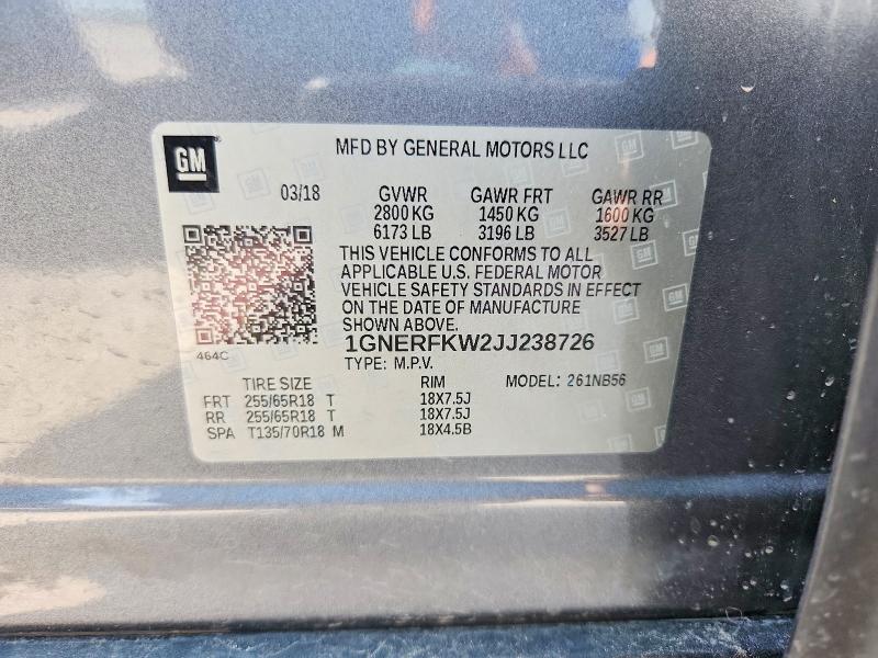 58978896 :رقم المزاد ، 1GNERFKW2JJ238726 vin ، 2018 Chevrolet Traverse مزاد بيع