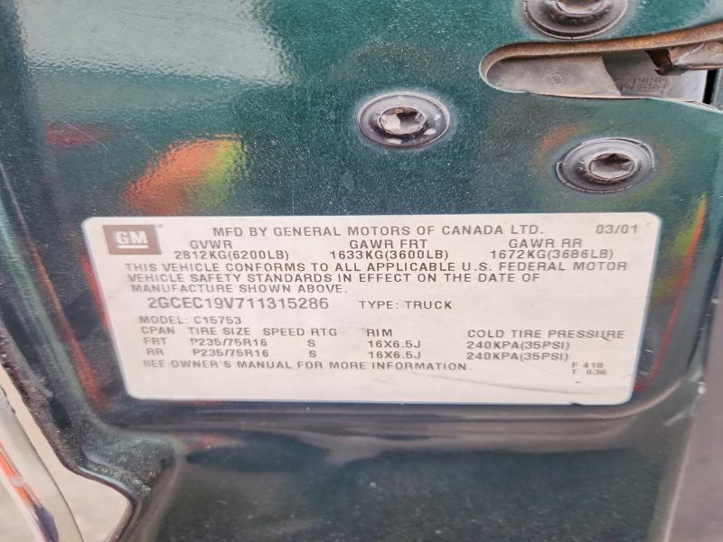 2001 Chevrolet Silverado მანქანა იყიდება აუქციონზე, vin: 2GCEC19V711315286, აუქციონის ნომერი: 57954256