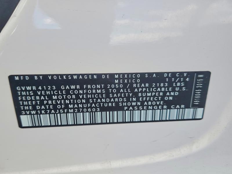2015 Volkswagen Jetta მანქანა იყიდება აუქციონზე, vin: 3VW1K7AJ5FM270603, აუქციონის ნომერი: 55781436