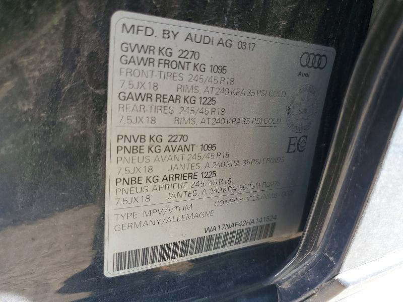 Aukcja sprzedaży 2017 Audi A4 Allroad, vin: WA17NAF42HA141524, numer aukcji: 55778936