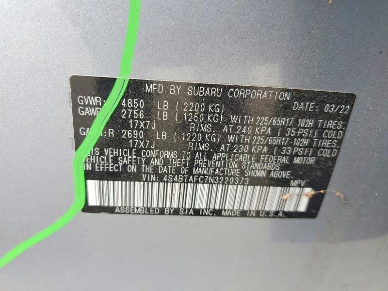 Продаж на аукціоні авто 2022 Subaru Outback, vin: 4S4BTAFC7N3220373, номер лоту: 55844706