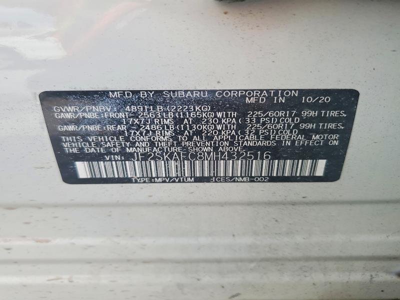 55419976 :رقم المزاد ، JF2SKAFC8MH432516 vin ، 2021 Subaru Forester مزاد بيع