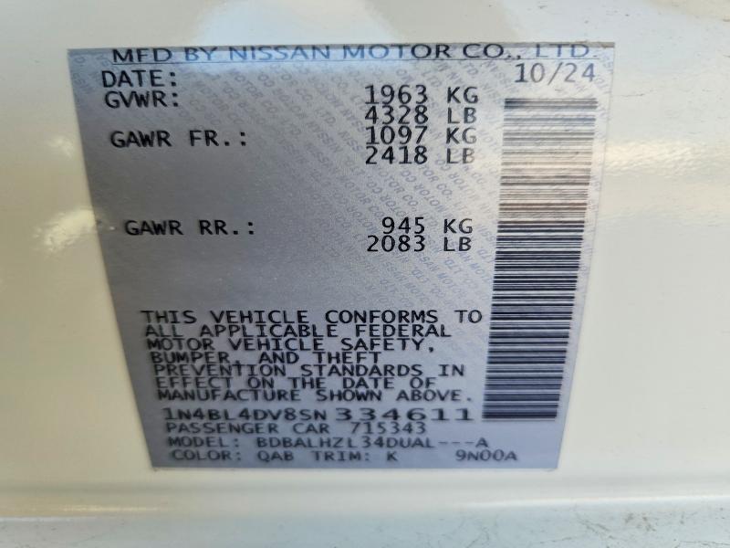 Продажа на аукционе авто 2025 Nissan Altima, vin: 1N4BL4DV8SN334611, номер лота: 57090596