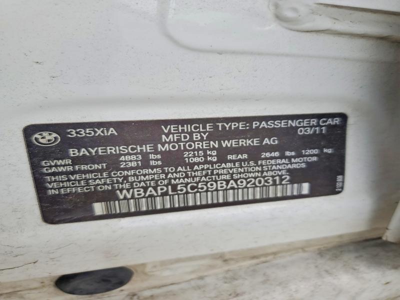 Aukcja sprzedaży 2011 Bmw 335, vin: WBAPL5C59BA920312, numer aukcji: 57156346