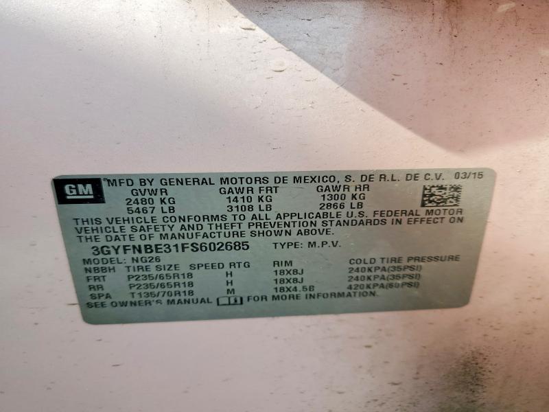 2015 Cadillac Srx მანქანა იყიდება აუქციონზე, vin: 3GYFNBE31FS602685, აუქციონის ნომერი: 58894836