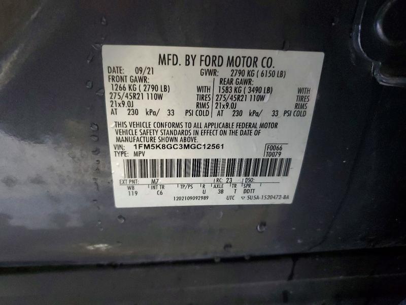 55304636 :رقم المزاد ، 1FM5K8GC3MGC12561 vin ، 2021 Ford Explorer مزاد بيع