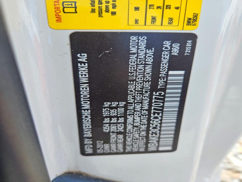 57605036 :رقم المزاد ، WBAKE3C56CE770775 vin ، 2012 Bmw 328 مزاد بيع