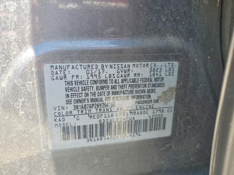 Продаж на аукціоні авто 2017 Nissan Sentra, vin: 3N1AB7AP2HY264196, номер лоту: 55031076