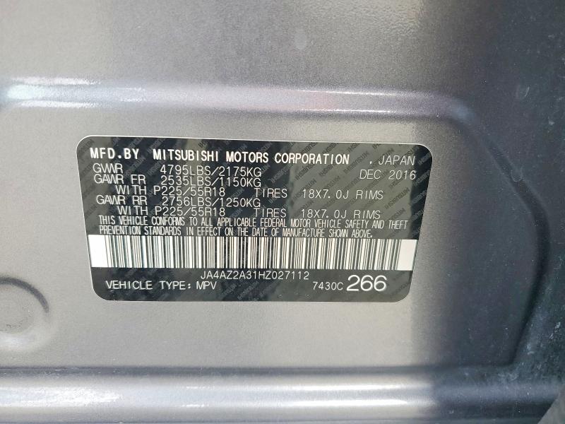 Aukcja sprzedaży 2017 Mitsubishi Outlander, vin: JA4AZ2A31HZ027112, numer aukcji: 56248286