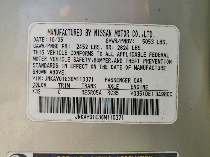 Продаж на аукціоні авто 2006 Infiniti M35, vin: JNKAY01E36M110371, номер лоту: 55543636