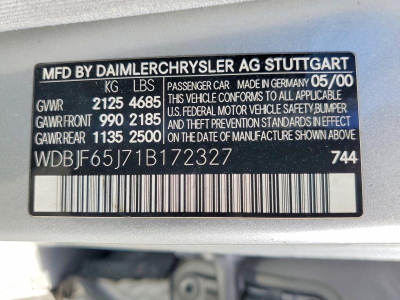 2001 Mercedes-benz E მანქანა იყიდება აუქციონზე, vin: WDBJF65J71B172327, აუქციონის ნომერი: 55476436