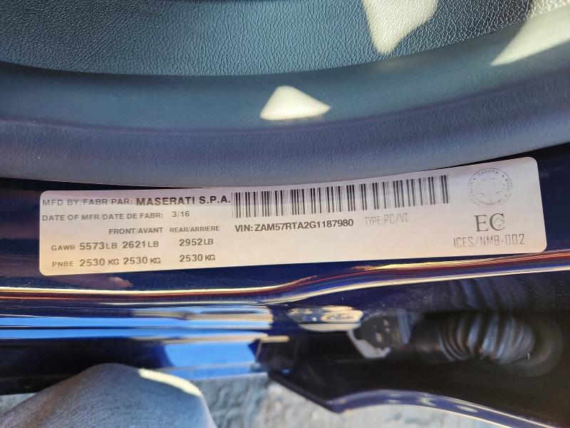 57047596 :رقم المزاد ، ZAM57RTA2G1187980 vin ، 2016 Maserati Ghibli مزاد بيع