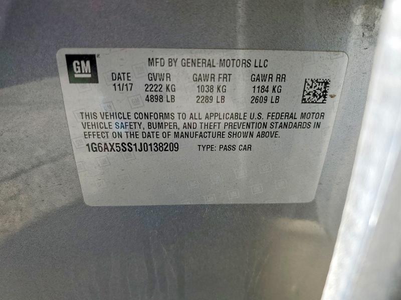Aukcja sprzedaży 2018 Cadillac Cts, vin: 1G6AX5SS1J0138209, numer aukcji: 57375346