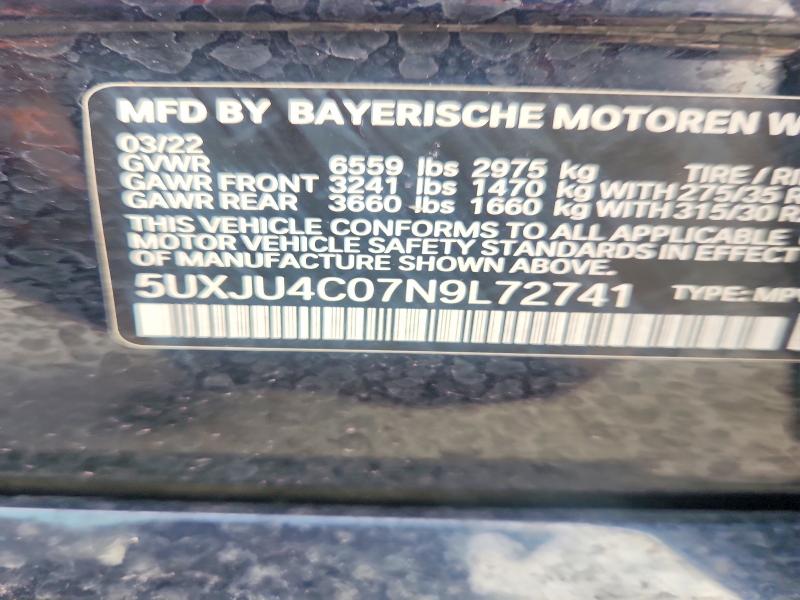 56639866 :رقم المزاد ، 5UXJU4C07N9L72741 vin ، 2022 Bmw X5 مزاد بيع