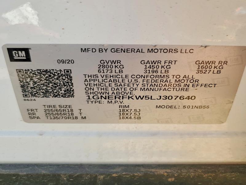 2020 Chevrolet Traverse მანქანა იყიდება აუქციონზე, vin: 1GNERFKW5LJ307640, აუქციონის ნომერი: 55471626