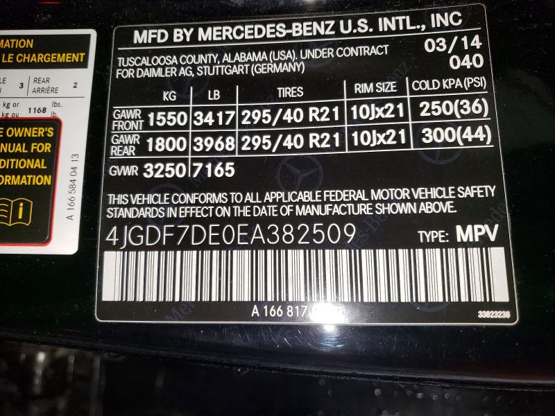 57078136 :رقم المزاد ، 4JGDF7DE0EA382509 vin ، 2014 Mercedes-benz Gl مزاد بيع