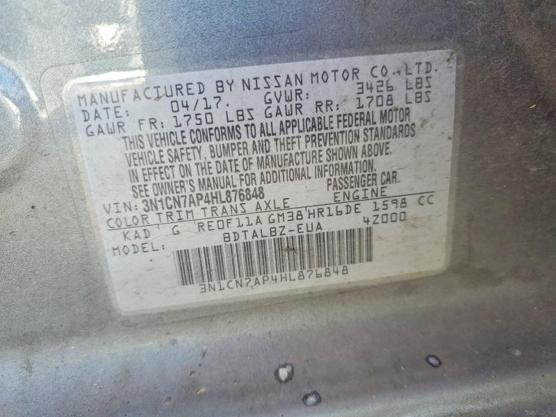 Продаж на аукціоні авто 2017 Nissan Versa, vin: 3N1CN7AP4HL876848, номер лоту: 58137806