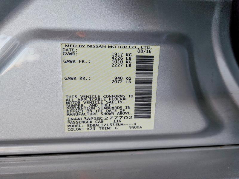 2016 Nissan Altima მანქანა იყიდება აუქციონზე, vin: 1N4AL3AP1GC277702, აუქციონის ნომერი: 57159876