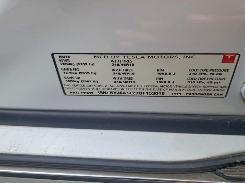 Aukcja sprzedaży 2016 Tesla Model S, vin: 5YJSA1E27GF153010, numer aukcji: 57397756